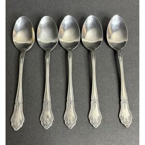 5 Rogers Stanley Roberts Teaspoons 6" Floral Korea Stainless Flatware
